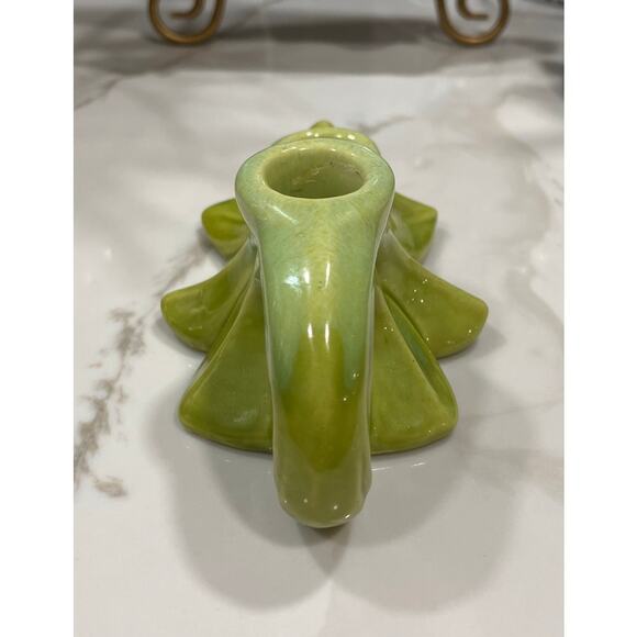 Vintage Green Ceramic Leaf Candle Holder Double Taper Mid Century Pottery - Picture 3 of 7